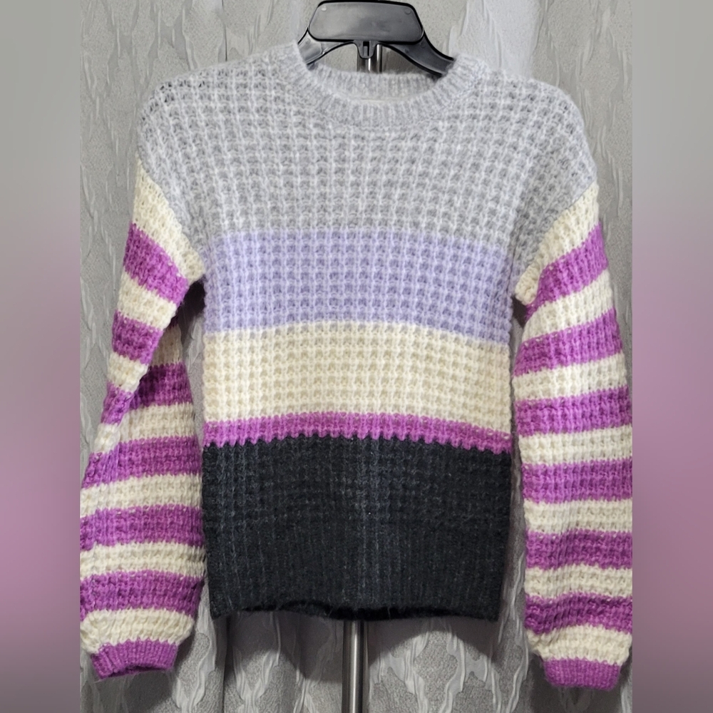 Cat & Jack | Girl’s Loose Cable Knit Sweater – Bold Color Block Stripes